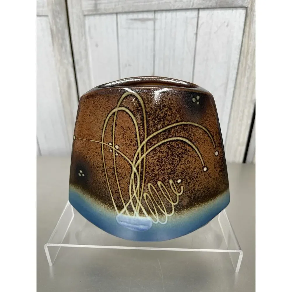 JAMES BROOKE Seattle Brown Blue Black Abstract Free Form Porcelain Vase